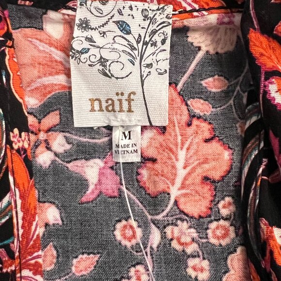 NWOT NAIF Black Red Floral Sleeveless Maxi Dress M Rayon Boho Elastic Waist - Picture 5 of 11